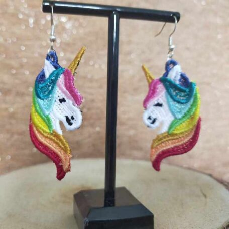 boucle d'oreille licorne brodé m'zelle créa